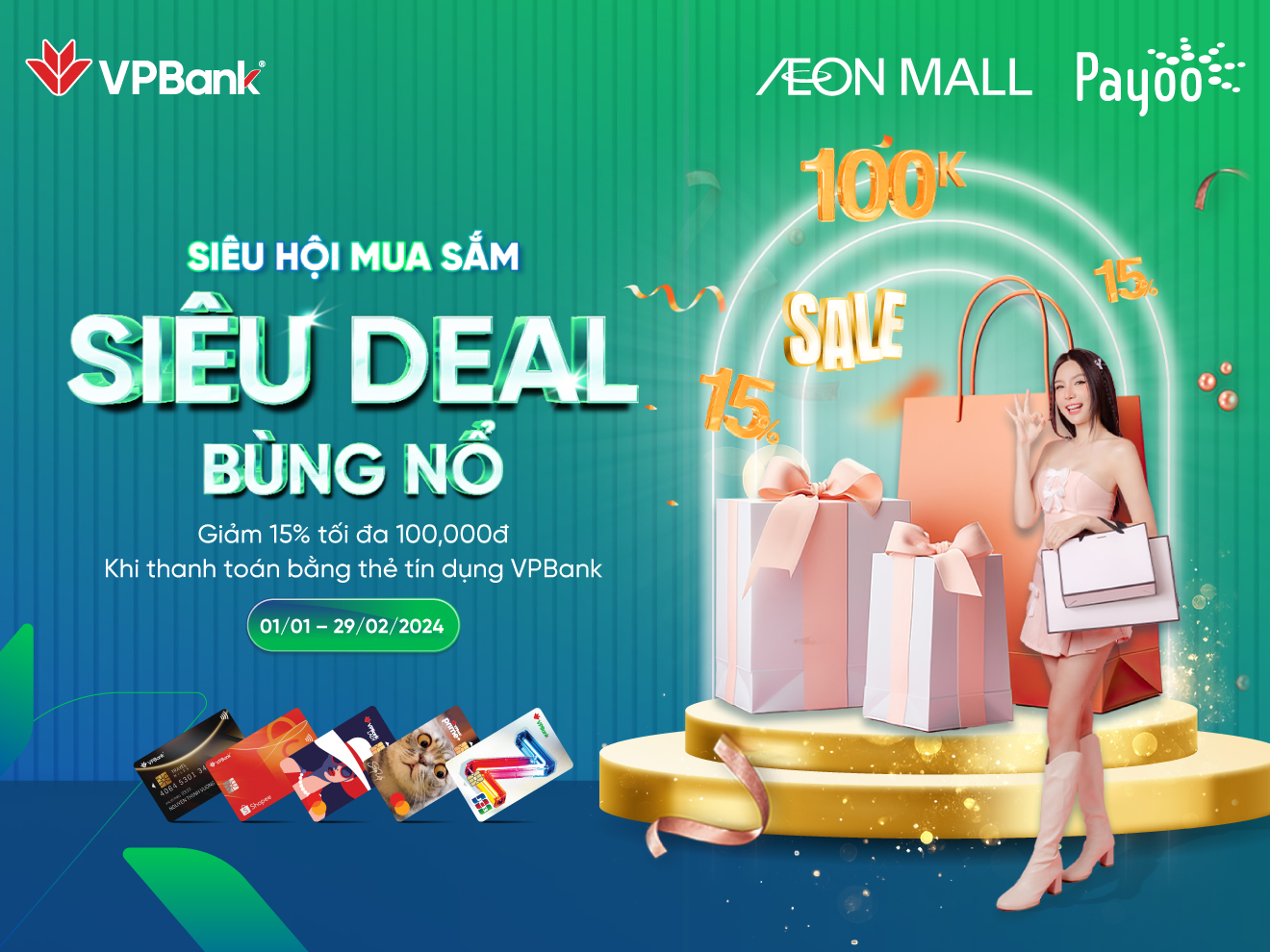 Ưu đãi rộn ràng chào năm mới sang, AEON MALL giảm ngay 15% khi thanh toán bằng thẻ tín dụng VPBANK