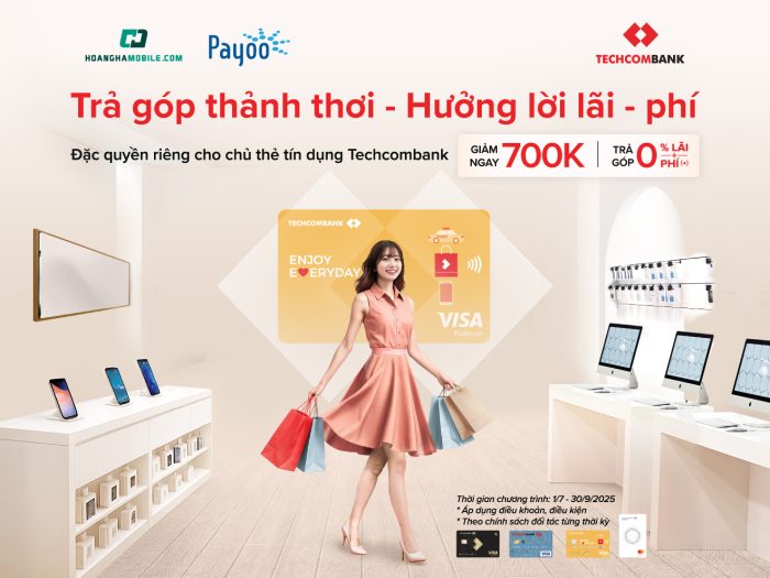 Techcombank ưu đãi ngay 700.000 đồng khi “lên đồ” công nghệ tại Hoàng Hà Mobile